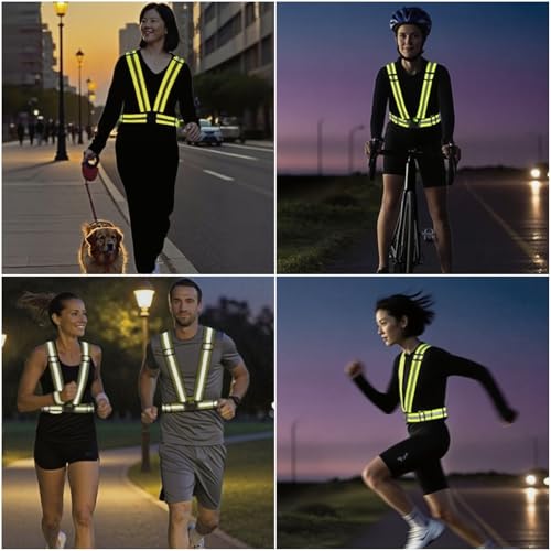 Reflective Strap Safety Vest Gear - 2-10 Pack Adjustable High Visible Reflective Running Gear for Women Men Night - color: Black X2