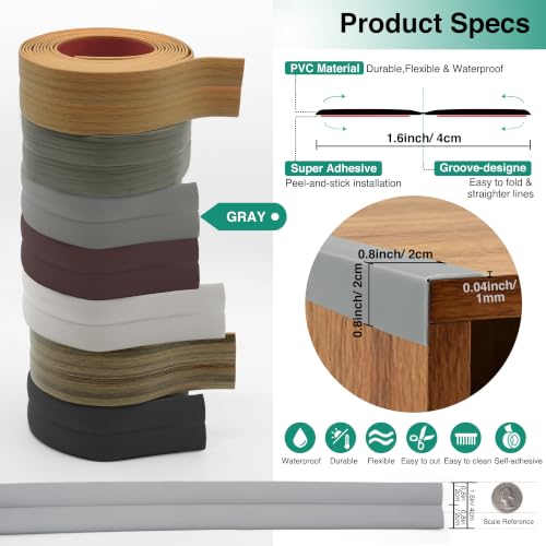 Flexible Wall Corner Protector, Peel and Stick Corner Trim Molding - color: Gray, size: 1.6 in x 20ft