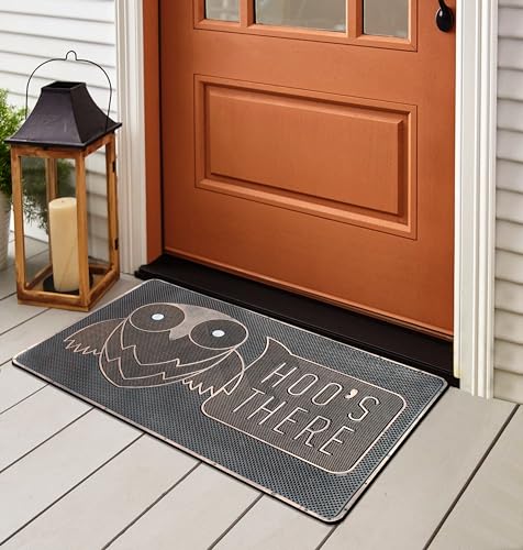 A1HC Rubber Welcome Doormat for Outdoor Indoor Entrance, Non-Slip Backing Front Door Mat for High Traffic Area Use, Fun Designed Entrymat, 18"x30" Hoo's There Owl - color: Hoos's There Owl Copper