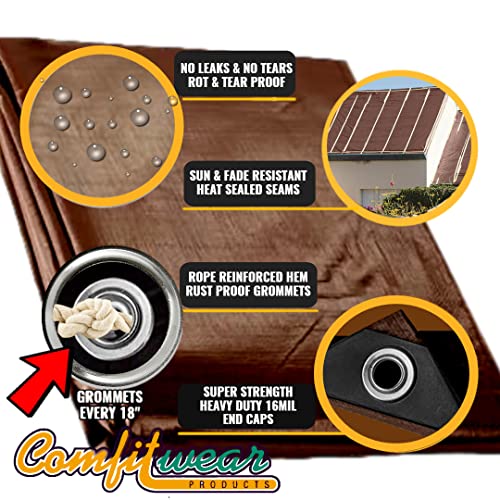 16 MIL Heavy Duty Tarp - Multi-Purpose Extra Heavy Duty Tarps - Car, Boat, Camping - General Purpose Waterproof Tarp Cover (4' X 20', Brown) - size: 4' X 20'
