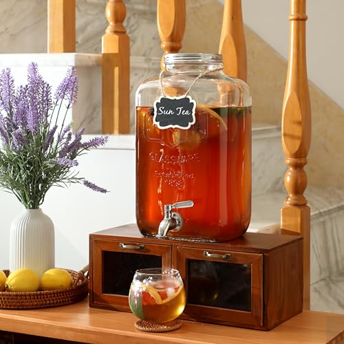 2 Gallon Glass Drink Dispenser - Stainless Steel Leakproof Spigot and Lid, Beverage Glass Drink Dispensers for Parties, Water Beverage Dispenser Liquid Laundry Detergent Dispenser - size: 2 Gallon No Stand