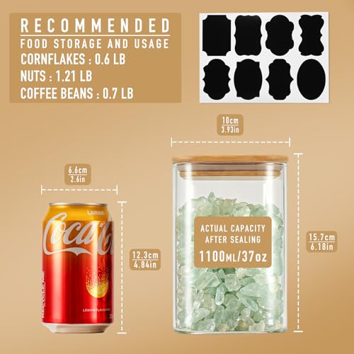 D2scrma 37oz/1.2Qt/1100ml Square Glass Storage Containers with Lids 4-Pack - size: 37oz*4
