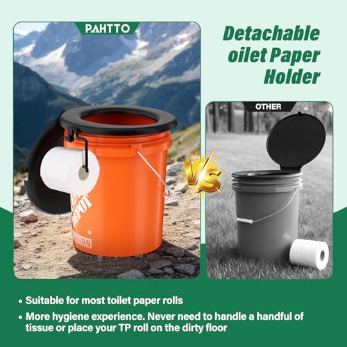 PAHTTO Portable Toilet Seat for 5 Gal Buckets, Camping Toilet Seat with Lid for Adults, Snap-on Toilet Seat with Storage Bags and Disposable Toilet Bags, Camping, Hiking, Emergency, Car, Boat - color: Black with Soft Cushion
