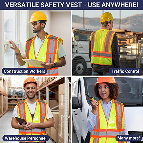High Visibility Safety Vest – ANSI Class 2 Breakaway Vest with 5 Pockets, Yellow with Adjustable Hook and Loop Closure, Hi Vis Breathable Mesh, Heavy Duty Work Wear for Men or Women, 3 Pack (XL/XXL) - size: X-Large-XX-Large