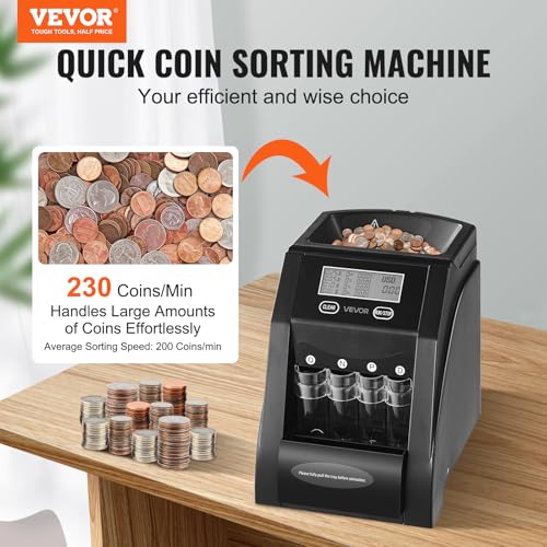 VEVOR USD Coin Sorter, Coin Counter Machine for Sorting ¢1 ¢5 ¢10 ¢25 Coins