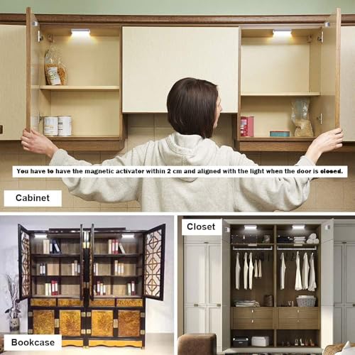 4 Pack Cordless Inside Cabinet Lights Door Activated Sensor LED Puck Light - color: 4 Pack Cool White