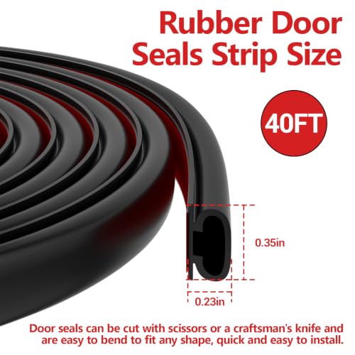 Weather Stripping Door Seal, 40 Feet Self-Adhesive Rubber Door Seal Strip