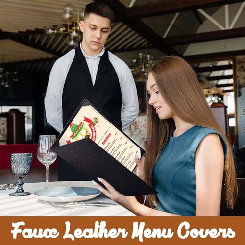 Prestine Menu Covers Made of Premium Faux Leather (10-Pack) - 5.5" x 11" - 6 Views - Black - Restaurant Menu - Wine List - Bar Menu - size: 5.5”x11” - 6 Views