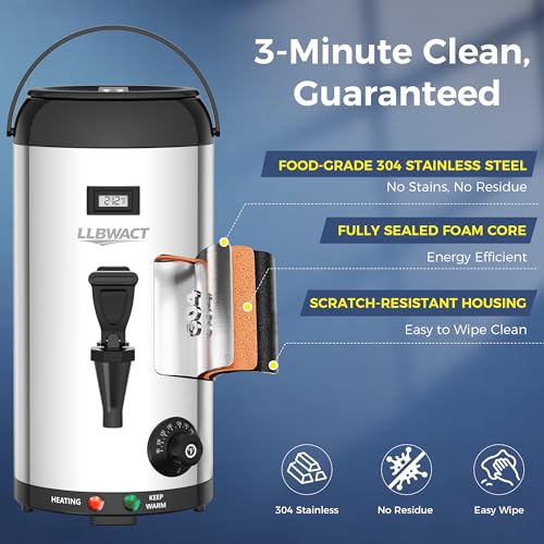 12L Electric Beverage Dispenser - Smart Temperature Control Heated Drink Container for Coffee,Hot Chocolate,Tea & Party Drinks,Large Capacity Office & Home Warmer with Safety Auto-Off - color: Silver