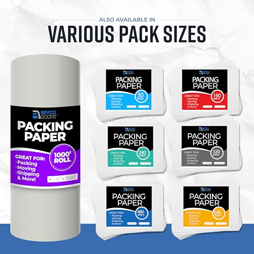 Bryco Goods Large Newsprint Packing Paper Roll 1000'L x 17.5”W, Made in USA - size: 1000' x 17.5" (Roll)