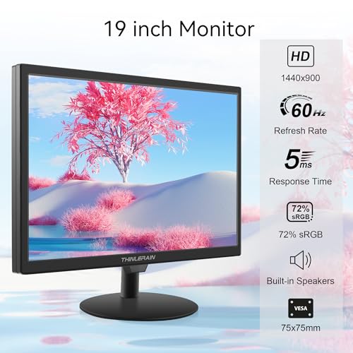 19 inch Computer Monitor 1440x900 PC Monitor with HDMI VGA AV BNC USB Ports, 60Hz, 5Ms, VESA, Display Build-in Speakers for Office Home - color: 19 Inches, size: 1440×900/Non-Touch