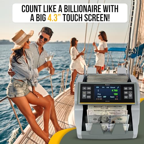 KOLIBRI Money Counter Machine I 4.5 TFT Display I Business Grade I Advanced IR/UV/MG/MT/DD/HLF Detection I Mixed Denomination (USD) I 1,200 Notes/Min I 3-Year Warranty I KBR-1500 V2 - color: Gray (Kbr-1500 V2)