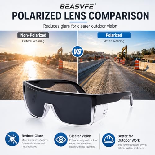 Polarized Safety Sunglasses, UV400 Protection, ANSI Z87.1 Wraparound Protective Eyewear - color: Clear Smoke