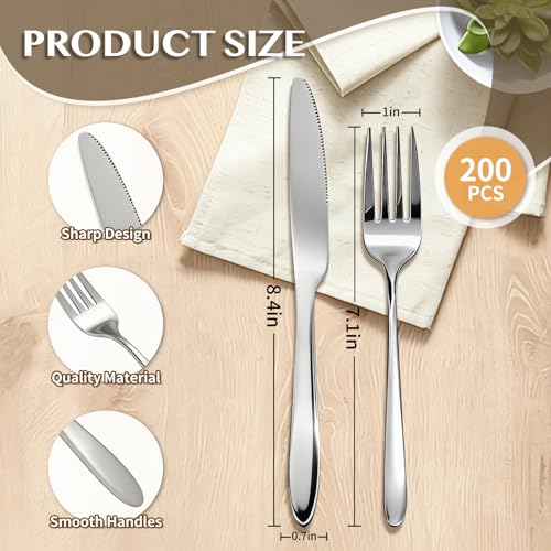 200 Pcs Forks and Knives Bulk Stainless Steel Silverware Set