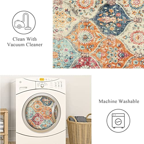 Lahome Moroccan Washable Runner, 2x6 Kitchen Runners for Hallways 6 Feet - color: Burnt Orange/Teal Multi, size: 2' x 6' (Runner)