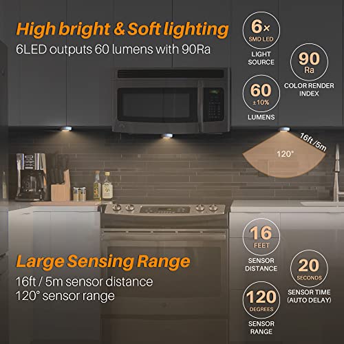 STAR-SPANGLED 2.8” LED Motion Sensor Lights Indoor AAA Battery, 6 Pack Warm - color: Warm White