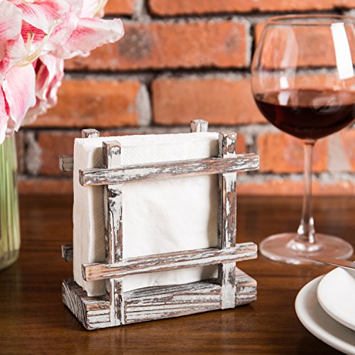 MyGift Farmhouse Rustic Torched Wood Napkin Holder for Table with Cross-Corner Design - color: Torched Wood