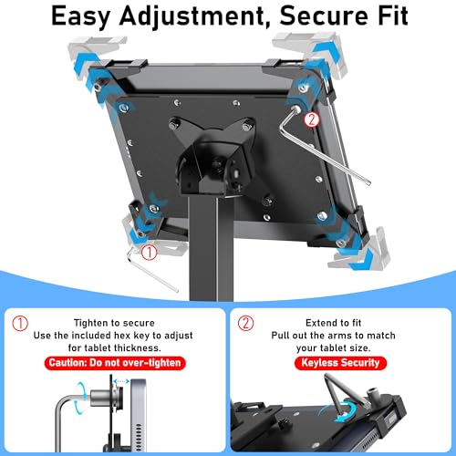 Secure Desk Tablet Kiosk Stand for 10"-14" iPad Pro Air and Samsung Tablets - color: Black