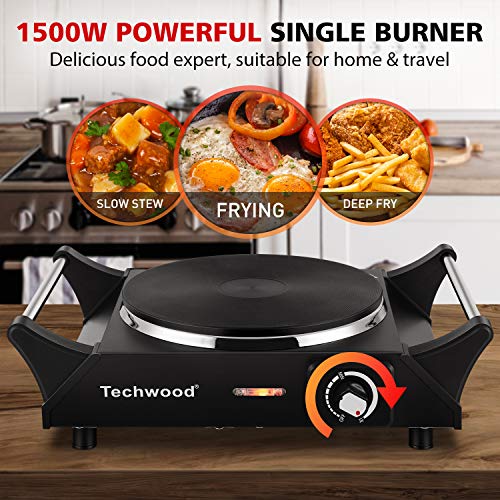 Techwood Hot Plate Portable Electric Stove 1500W Countertop Single Burner with Adjustable Temperature & Stay Cool Handles, 7.3” Cooktop for Dorm Office/Home/Camp, Compatible for All Cookwares - color: Black, size: Hot Plate