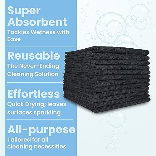 Microfiber Cleaning Towel, 16x16 Black, Pack of 180 Pieces - color: Black, size: 180 pieces