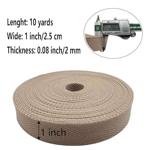1 Inch Heavy Cotton Webbing 10 Yard Webbing Straps for Bags Handles,Tote Bag Webbing,Cloth Belt,Making Outdoor Supplies - color: Khaki