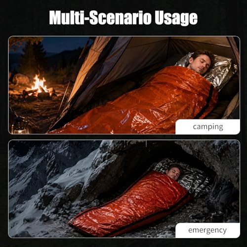 Emergency Sleeping Bag Survival Bag, Portable Waterproof Thermal Bivy Sacks,Bivvy Bags,Camping Mylar Sleeping Bag Survival Gear Emergency Blankets Survival Shelter - color: 2 Pack - Orange + Green