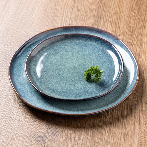 AmorArc Ceramic Dinnerware Sets for 8, 24Pcs Plates and Bowls Sets Dishes - color: Ceylon Blue, size: Service for 8(24Pcs)