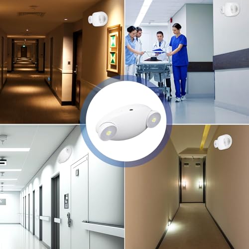 Baquler 8 Pack LED Emergency Lights for Business with Battery Backup Adjustable Two LED Bug Eye Head, AC 120/277V Commercial Emergency Lighting, Wall Mount, Hard Wired, Fire Resistant, Ul Certified - style: Round