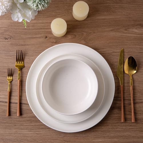 AmorArc Stoneware Dinnerware Sets for 4,12Pcs Ceramic Plates and Bowls Sets - color: Matte Speckled White, size: Service for 4