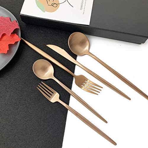 JASHII 18/10 Rose Gold Flatware Silverware Set 304 Stainless Steel Copper Flatware Cutlery Set| 24-Piece Adaline Royal Modern Satin Finish| BEST Birthday Wedding Gift (Rose Gold Matte 4 Sets) - color: Copper, size: Service for 4