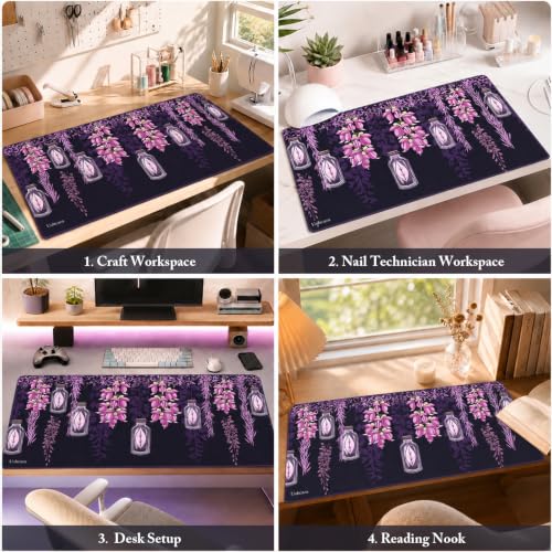 Large Desk Mat Purple Floral Mouse Pad Extended Keyboard Mat 35.4 x 15.7 - color: Violet Shade