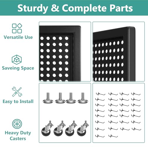 Peg Board Display Stand with Extra 32 Hooks 24" X70” Pegboard - color: Standing & Black