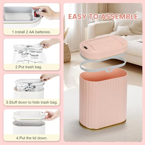 ELPHECO Motion Sensor Bathroom Trash Can with Lid 2 Gal Automatic Trash Can - color: Pink Gold