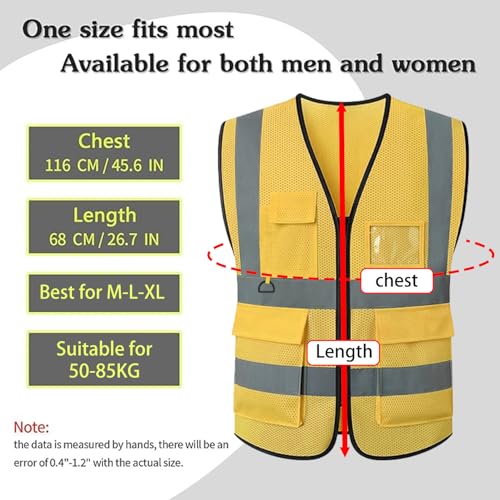 Reflective Mesh Safety Vest, Breathable Hi Vis Vest Construction Work with 5 Pockets and Zipper for Men Women - color: Deep Yellow