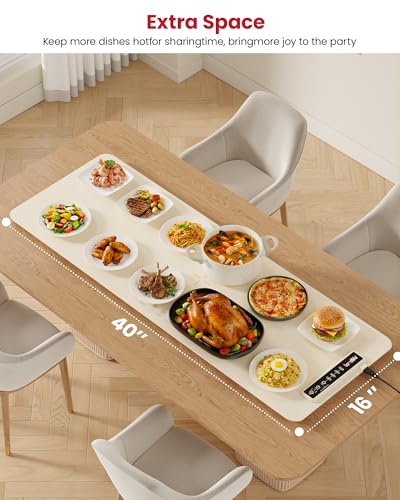 Food Warming Mat for Countertop, XXXL 40"x16" Full-Surface Heating Pad - color: Beige, size: 40" L × 16" W