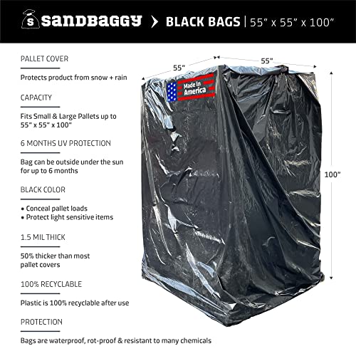 Sandbaggy Black Pallet Covers | Made in USA | Tarp Fits Extra Large Pallets Up to 55" x 55" x 100" | Built w/ 6 Month UV Protection | Heavy Duty 1.5 Mil Thick Plastic (Pack of 100, 1.5 Mil Thick) - size: 1.5 Mil Thick
