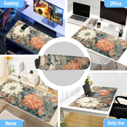 Floral Large Gaming Mouse Pad 35.7"X15.7" Thicken 3mm Mousepad Desk Mat Pad - color: Peony flower sea