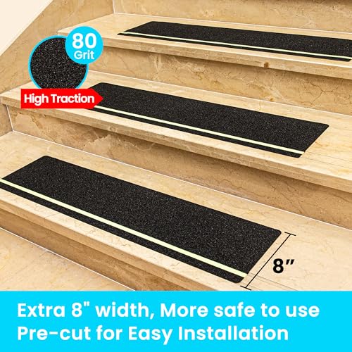 LifeGrip Anti Slip Traction Treads 8"x32" 10-Pack Glow in Dark Green Stripe - color: Glow, size: 8" x 32"