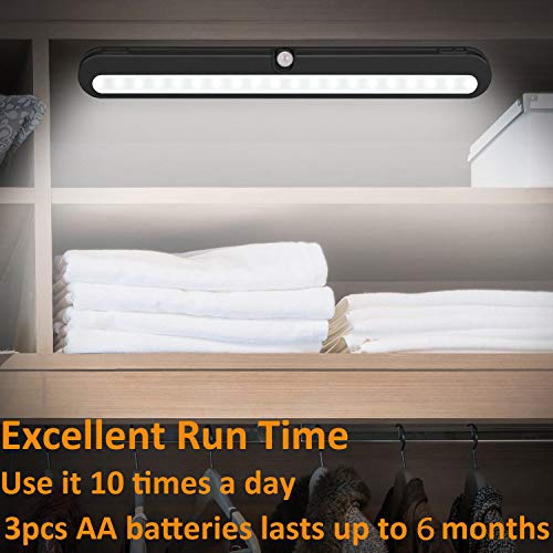 BLS T01LB LED Closet Light Super Bright 20 LED Under Cabinet Lighting Battery Powered/DC Input Wireless Motion Sensing Light, Auto On Off Switch, Motion & Light Sensor, Light Beam Adjustable - color: Black, size: 1 Pack