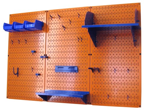 Wall Control Pegboard Organizer 4 ft. Metal Pegboard Standard Tool Storage Kit with Orange Toolboard and Blue Accessories - color: Orange Pegboard Blue Accessories