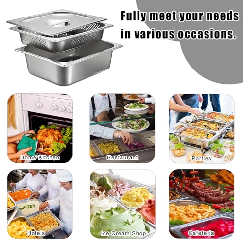 BSTKEY Stainless Steel Hotel Pans Half Size, 4 Inch Deep Steam Table Pan with Perforated Steam Tray and Lid, Warmer Breading Tray Food Pans for Kitchen Restaurant Supplies