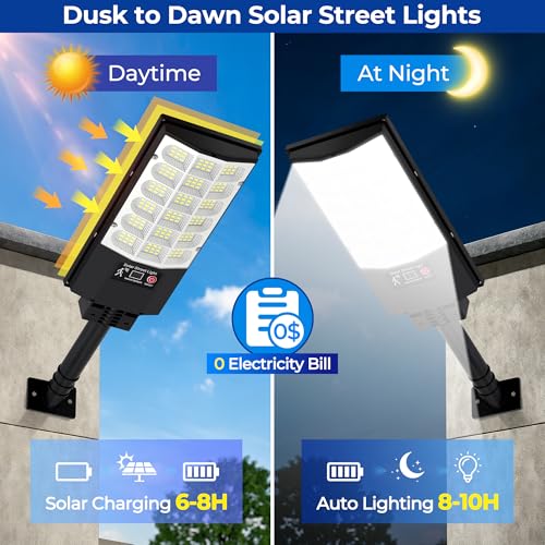 2 Pack Solar Street Lights Outdoor for Outside, Commercial Outdoor Solar Lights for Yard Parking Lot, Solar Motion Lights Waterproof, LED Solar Garden Lights Dusk to Dawn - size: 2 Pack
