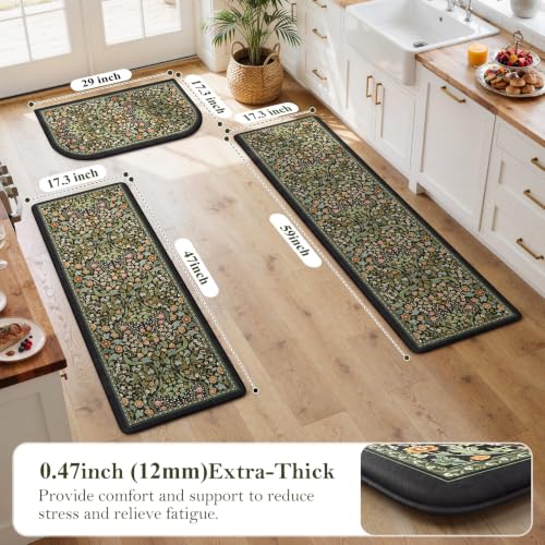 Collive Kitchen Rugs Sets of 3, Half Moon Rug Kitchen Floor Mat Sets, Black - color: Black, size: 17.3"x29.5"+17.3"x47"+17.3"x59"(Half-Moon)