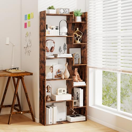 Tangkula 6-Tier Bookshelf, 64”H Tall Open Bookcase with Anti-Tip Kits, Home Office Free-Standing Wood Room Divider Display Shelf, Modern 11-Shelf Storage Rack for Study, Living Room (1, Rustic Brown) - color: Rustic Brown