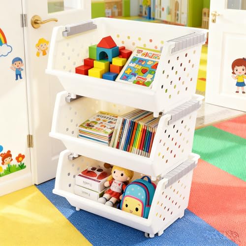 Stackable Pantry Storage Baskets, 3-Pack Snack Storage Baskets