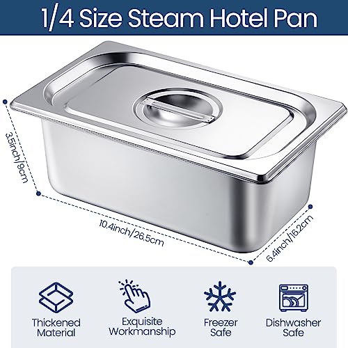 Zubebe 16 Pack Hotel Pan with Lid 4 Inch Deep Steam Table 0.9 mm Thick Stainless Steel Anti Steam Commercial Food Pans for Restaurant Buffet Event Catering Supplies(1/4 Size x 4 Inch Deep) - size: 1/4 Size x 4 Inch Deep
