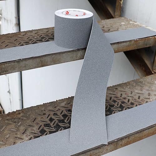 BOMEI PACK Anti Slip Traction Tape,4 Inch x 33 Ft,Heavy Duty Non Slip Tape,Grip Tape for Stairs, Tread Step, Indoor & Outdoor Use,Waterproof Stairs Non Skid Treads (Grey) - color: Grey