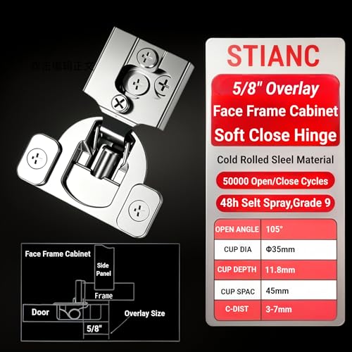 10 Pcs 5/8" Overlay Soft Close Cabinet Hinges 105° 3D Adjustable - size: 5/8"