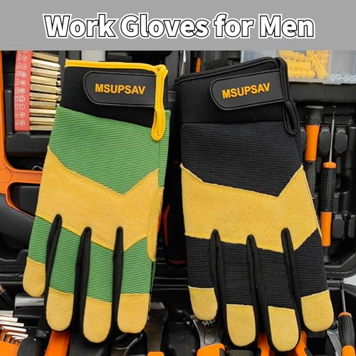 2 Pairs Cowhide Leather Work Gloves,Mechanic Safety Glove,Gift,Grip,Medium - color: Multicolor, size: Medium