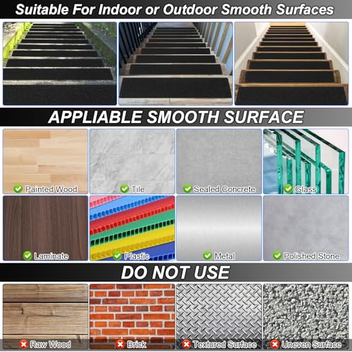 SMILOOL Outdoor Stair Treads Non-Slip Step Strips for Wooden Steps 10 Pack 6” x 24” Anti Slip Grip Tape Precut for Outside Stairs, Non Skid Stair Tread Mats Weather Resistant for Outdoors, Black - size: 6" x 24"